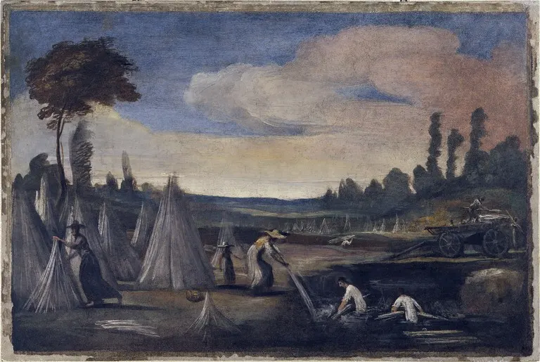 Guercino, l'estrazione della canapa dal macero, 1615-1617